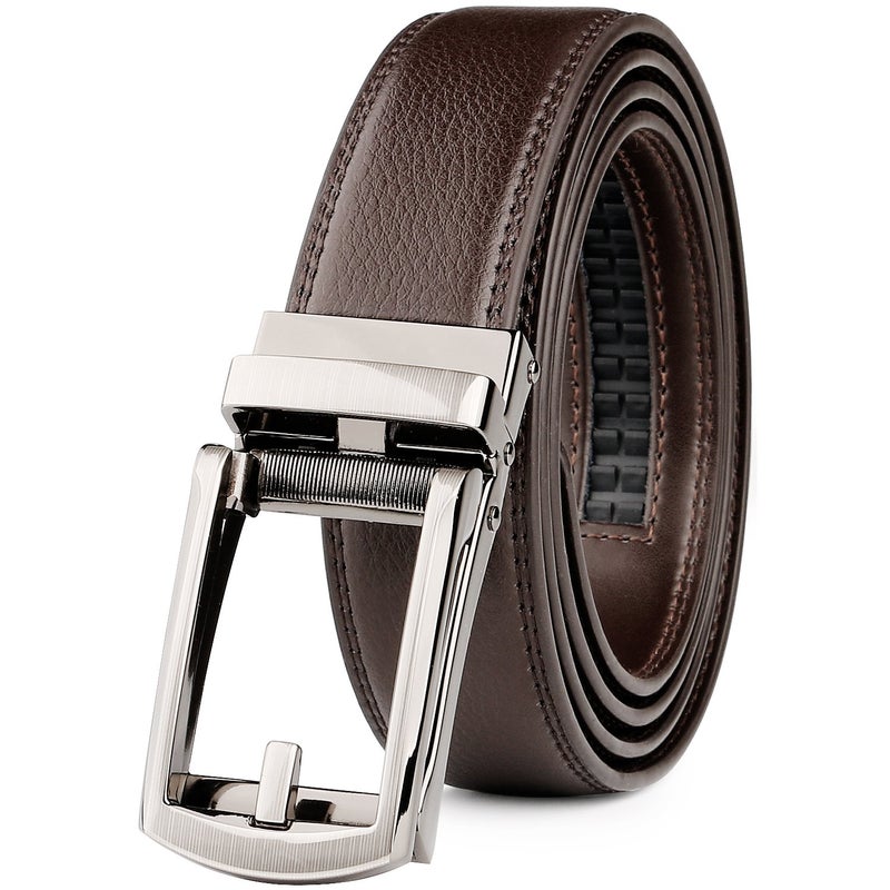 WERFORU Leather Ratchet Dress Belt for Men Perfect Fit Waist Size Up to 50 Inches with Automatic Buckle,02Style 1 - Coffee,Suit Pant Size 30-44 Inches - Image 1